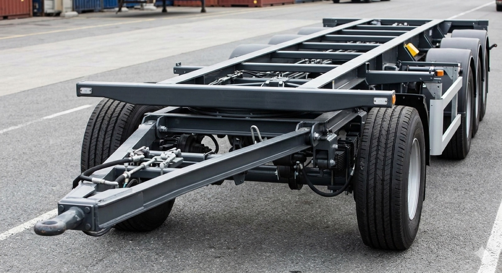 Kotinochi drawbar trailer chassis with tri-axle running gear